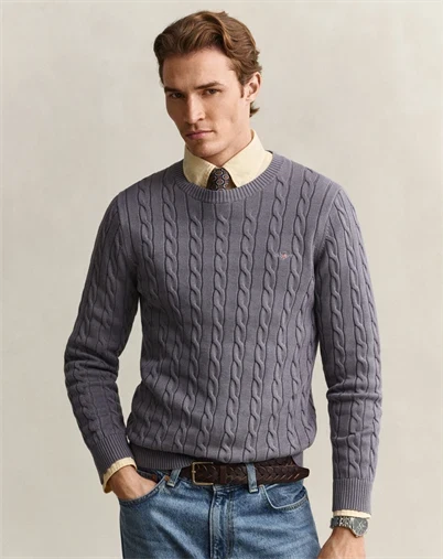 Gant - Cotton Cable C-Neck Strik - Mid Grey       